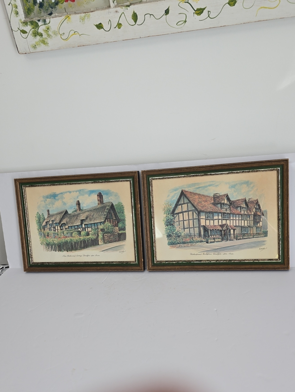 Vintage 2 Glass Framed Shakespeare Hathaway Cottages Watercolor Print Judges